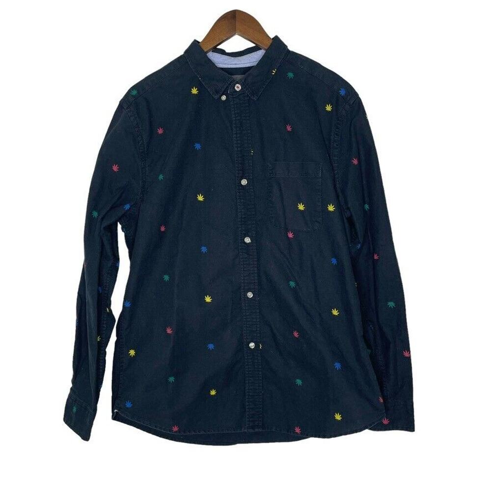 Hawkings McGill Black Leaf Print Button Down Long Sleeve Shirt Sz L Men